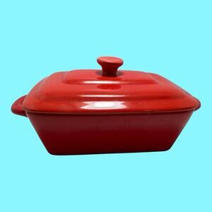 Sterling Home Casserole Baking Dish Rectangle Red with lid 7.5" x 5.25" Handles